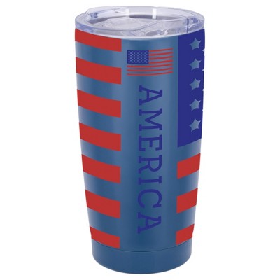 100 North 20 Ounce Stainless Steel On the Go Travel Tumbler With Push Top Lid, America Blue
