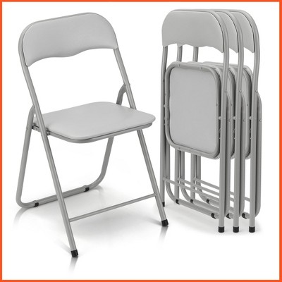 Folding Chairs 2 Pack with Cushion, Outdoor & Indoor Event Portable Metal Folding Chairs,Beige - Set of 4