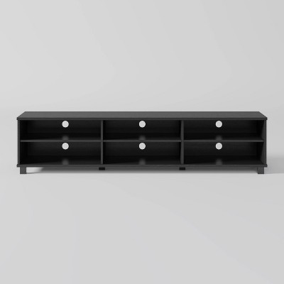 CorLiving Holywood TV Stand for TVs up to 85" Black: Modern Console with Open Storage, Laminated Surface