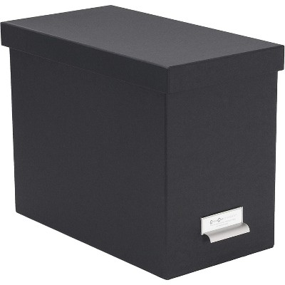 Bigso John Fiberboard Label Frame Desktop File Storage Box - Document Organizer for Paperwork - Hanging File Box w/ Lid - 7.4″x13″x10.4″