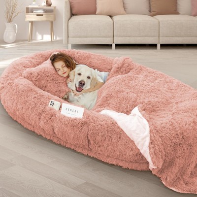 71''x45''x12''  Human Dog Bed Fits Adult 10 CM Thick Memory Foam Washable Oversize Dog Bed with Plump Pillow, Blanket, Strap - Pink