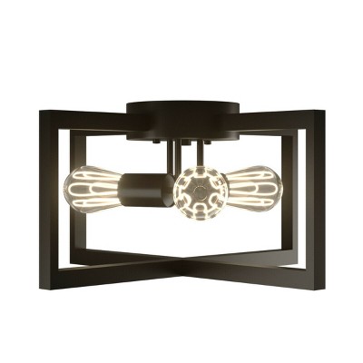 Costway 3-Lights Flush Mount Geometric Metal Ceiling Lamp w/ Iron Square Lamp Shade