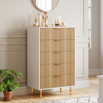 Whizmax Fluted 5 Drawers Dresser for Bedroom, Wooden Drawer Organizer for Bedroom, Living Room, Hallway, Entryway