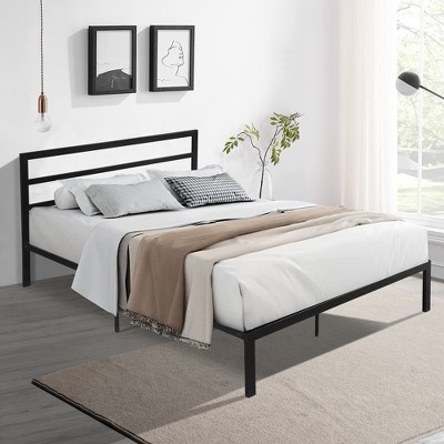 APRILSOUL Queen Size Metal Bed Frame with Headboard, 10.8in Under-Bed Storage, Easy 15-Min Assembly
