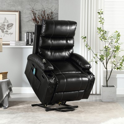 Large Power Lift Recliner Chair for Elderly, Massage & Heat, Remote Control, Side Pockets, Cup Holders, PU Leather