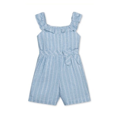 Hope & Henry Baby Girls' Linen Ruffle Collar Pull-On Romper, Infant