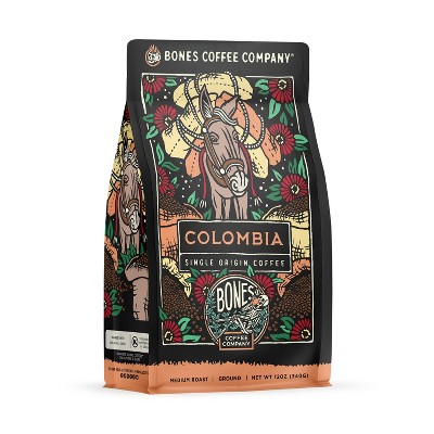 Bones Coffee Company Colombia Ground Coffee Beans Single-Origin 12 oz Medium Roast (Ground)