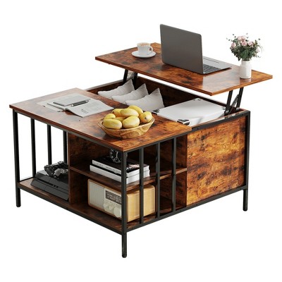 Farmhouse Lift Top Coffee Table with Storage - 31.5inAdjustable Height Living Room Table,for Family with Hidden Compartment & 3 Shelves