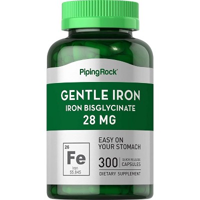 Piping Rock Gentle Iron 28 mg | 300 Capsules | Iron Bisglycinate
