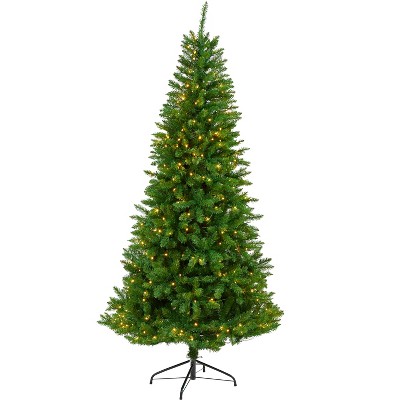 Nearly Natural 6.5-ft Green Valley Fir Artificial Christmas Tree with 350 Clear LED Lights 1125 Bendable Branches