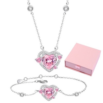 Charming Necklace + Earring Set, Adorable Pink Heart Pendant, Beautifully Crafted Alloy Jewelry Set for Every Lovely Lady