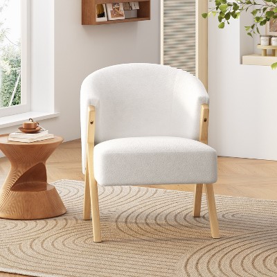Airsurfer Modern Accent Chair with White Polyester Upholstery and Solid Wood Frame, Minimalist Lounge Chair for Living Room, Bedroom, or Office