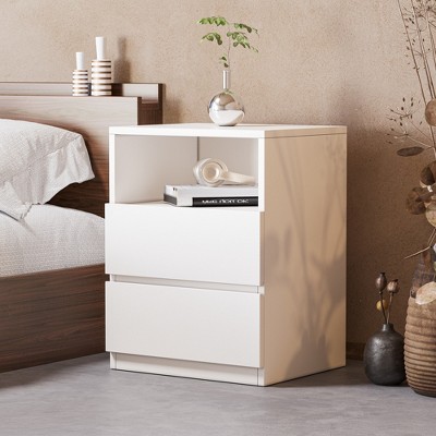 ATJafurn White Cabinet Freestanding Storage Cabinet, Floor Cabinet Nightstands With 2 Drawers For Living Room, Bed Room
