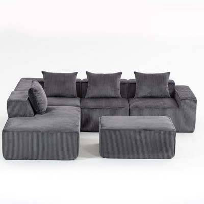 Resenkos 111" Modular Sctional Couches with Deep Seat, Compression Cloud Sofa Soft Corduroy Upholstered for Living Room Bedroom