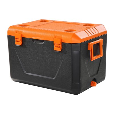 VEVOR Portable Cooler, 63 QT Hard Cooler with Ice Retention, Heavy-Duty Handles and Cup Holder, Lightweight Rigid Material Insulated, Orange
