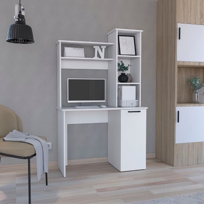 CAVINAS Modern Computer Desk with Hutch and 3-Tier Storage,25.8" Wide Office Desk w/Single Door Cabinet and Open Shelves