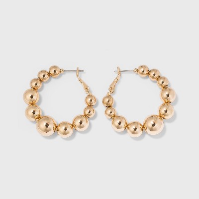 Ball Hoop Earrings - A New Day™ Gold: Nickel-Free Metal, Post Closure, 1.4" Length