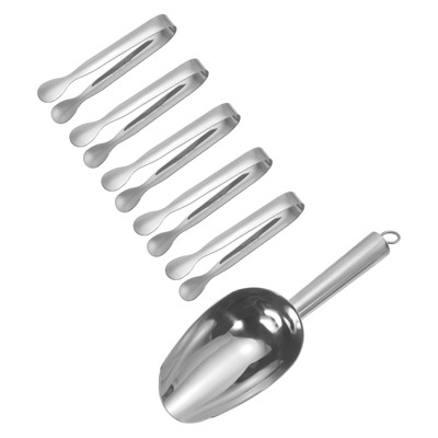Unique Bargains Stainless Steel Barware Sets Durable Ice Scoop and Ice Tong 6 Pcs