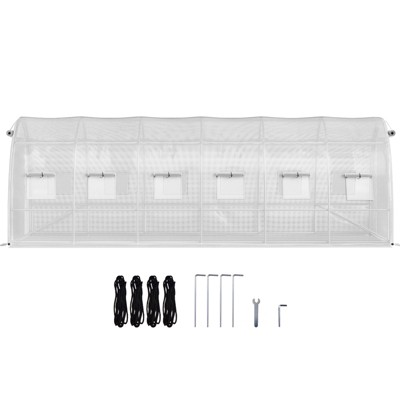VEVOR 20 x 10 x 7 ft Walk-in Tunnel Greenhouse, Portable Plant Hot House with Galvanized Steel Hoops, 3 Top Beams, Diagonal Poles, White