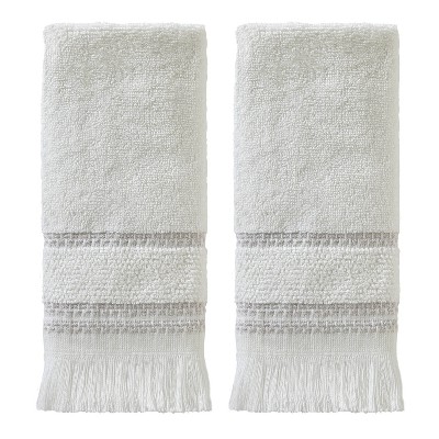 2pc Casual Fingertip Towel Set White - SKL Home: Cotton Terry, Heavyweight, Machine Washable, for Bathroom