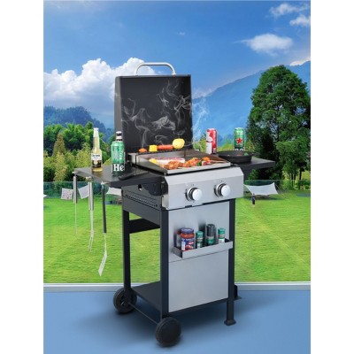 2-Burner Propane Gas Grill with Side Table,24,600 BTU Stainless Steel BBQ Grill with Enamel Cooking Grids,Outdoor Gas Barbecue Grill-Coolbibila