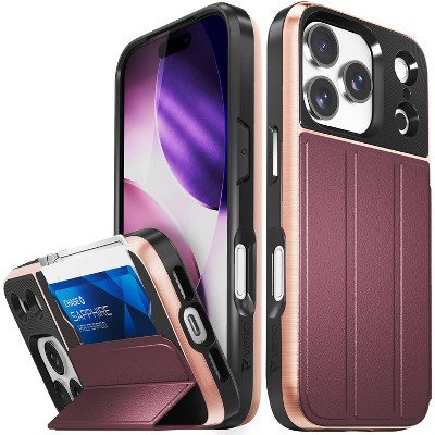 Vena vCommute For Apple iPhone 17 Pro Case Wallet, Case with Stand Leather Card Holder [Military Grade Drop Protection], Red