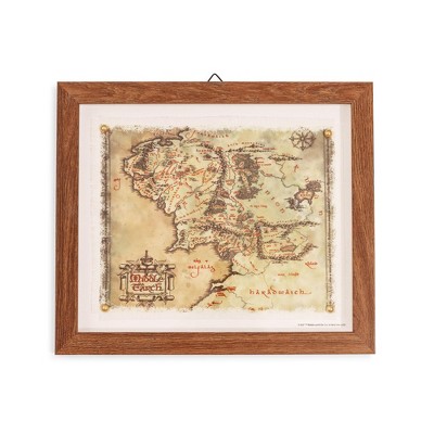 Silver Buffalo The Lord Of The Rings Middle-Earth Map Framed Canvas Wall Art | 14 x 12 Inches