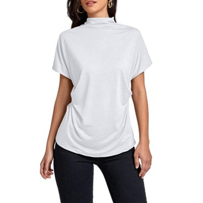 Womens Short Sleeve T Shirts Batswing Cap Sleeve Mock Neck T Shirts Summer Tops for Women