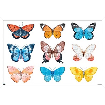 Trends International Watercolor Butterflies Framed Wall Poster Prints