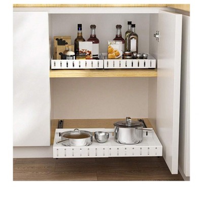 Pull Out Cabinet Organizer, Extendable Slide Out Drawer Storage Shelves, Adjustable Drawers Pull Out Carbon Heavy Duty Slide Out Drawers With Silent