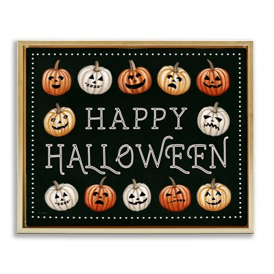Stupell Industries Happy Halloween Jack-o-Lanterns Floating Frame Canvas Art