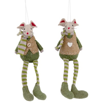 Northlight Set of 2 Boy and Girl Mice Christmas Ornaments 7.5"