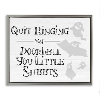 Stupell Industries Funny Halloween Typography Phrase Smiling Ghosts Silhouettes Floating Frame Canvas Art