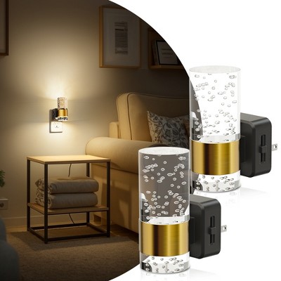 DORESshop Modern Plug-In LED Night Light 2-Pack, Dimmable Acrylic Wall Sconce with Sensor, 3000K Warm Glow, 0¨C100LM