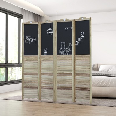 Gulches 4-Panel Folding Room Divider with Blackboard, 5.5 Ft Tall Freestanding Privacy Screen Panels for Bedroom or Office, White