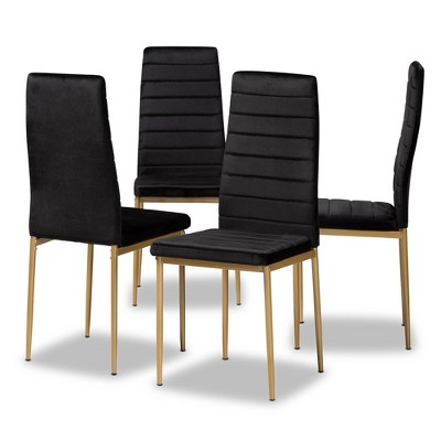 4pc Armand Velvet Fabric Upholstered and Metal Dining Chair Set - Baxton Studio