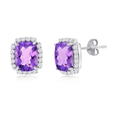 Simona Sterling Silver, Amethyst, White Topaz Border Earrings - Purple