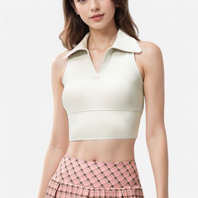 Anna-Kaci Active Women's Sleeveless Collared Crop Top with V-Neckline