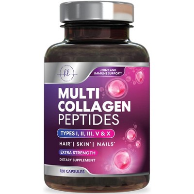 Multi Collagen Peptides Supplement - Hydrolyzed Types I, II, III, V & X Multi Collagen Pills, Hydrolyzed Collagen - 60 Capsules;120 Capsules