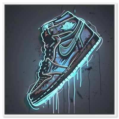 Notoriart Blue Glow Sneaker Wall Art Framed
