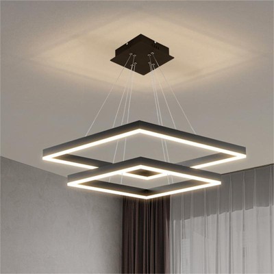 LamQee Modern Large LED Chandelier Dimmable Tiered Pendant Ceiling Light With Remote