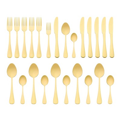 REGALWOVEN 24 Pieces Stainless Steel Mirror Polished Flatware Set with Supporting Shelf Silverware Set