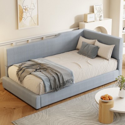 TIRAMISUBEST Twin/Full Size L-Shaped Corduroy Daybed, Upholstered Daybed Frame Sofa Bed with Slats Support for Bedroom Living Room