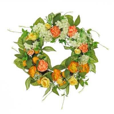 24" Artificial Lemons, Hydrangeas and Buttercups Wreath - National Tree Company