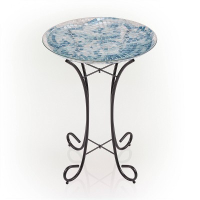23" Outdoor Glass Birdbath Bowl with Metal Stand - Alpine