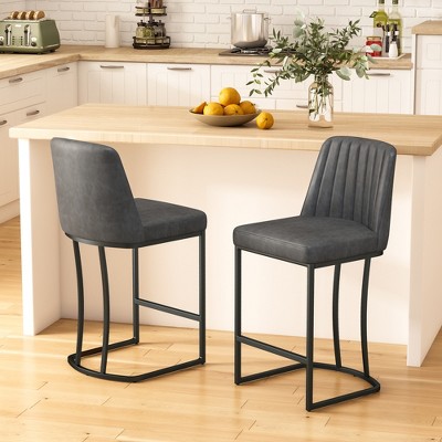 Dyonery 25.6" Counter Height Bar Stools with Padded Back, Faux Leather Upholstery