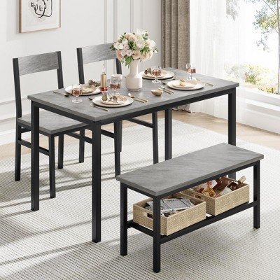 Dining Table Set for 4, Modern Kitchen Table with Chairs and Bench for Small Space, 4-Person Dining Room Table Set with Metal Frame and Storage Rack