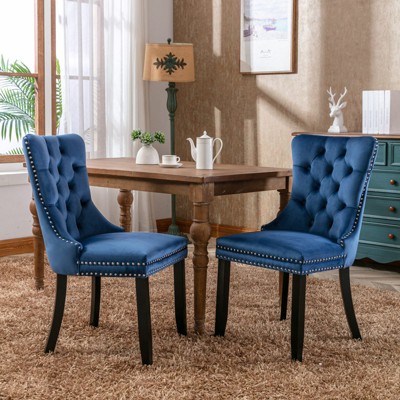 Classic Velvet Dining Chairs, High-end Tufted Solid Wood Contemporary Velvet Upholstered Dining Chair with Wood Legs Nailhead