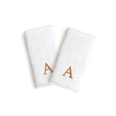 Linum Home Textles Monogrammed Luxury 100% Turkish Cotton Novelty White Hand Towels  (Set of 2)