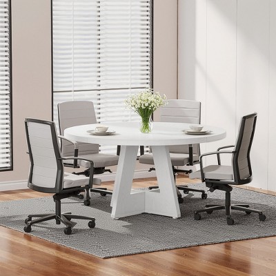 MAYEERTY 47in Round Farmhouse Wooden Dining Table Kitchen Dinner Table for 4 People